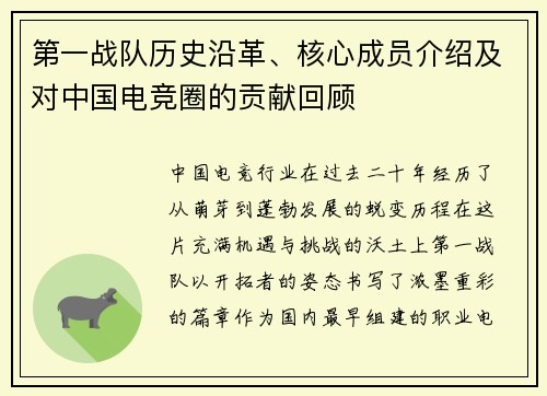 第一战队历史沿革、核心成员介绍及对中国电竞圈的贡献回顾